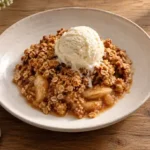Warm Apple Crumble served with its accompaniments